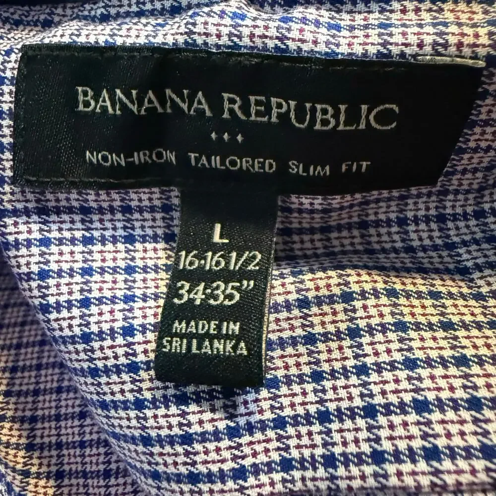 Banana Republic Non-Iron Tailored Slim Fit Dress Shirt, Micro Check, Men's Large